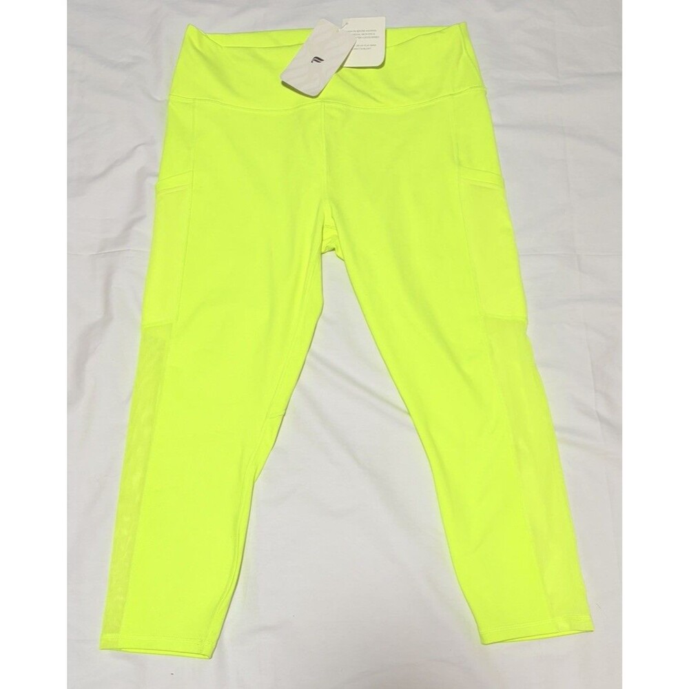 Neon yellow Fabletics On-The-Go PowerHold high-waisted capri leggings NWT XXL